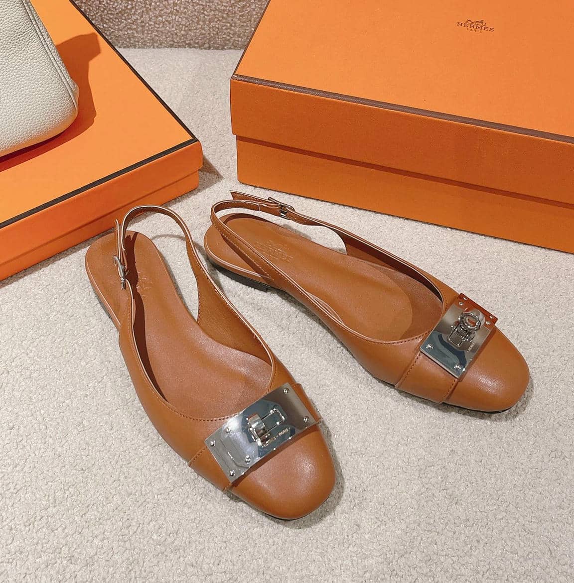 Hermes Kelly buckle slingback ballet flats-3